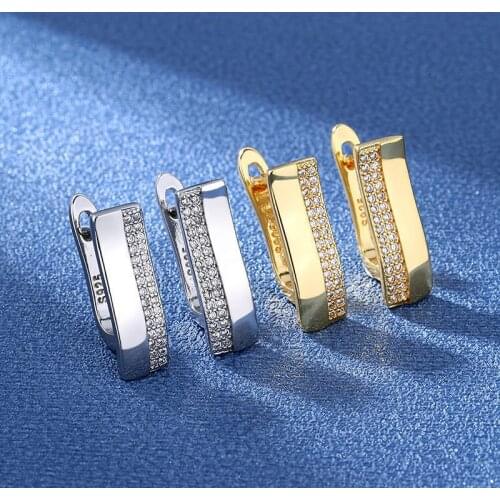 New Fashion Streamlined Geometric Hoop Earrings For Women Shiny Crystal Zircon Golden/White Earring Jewelry Charm Ear Nail Gifts