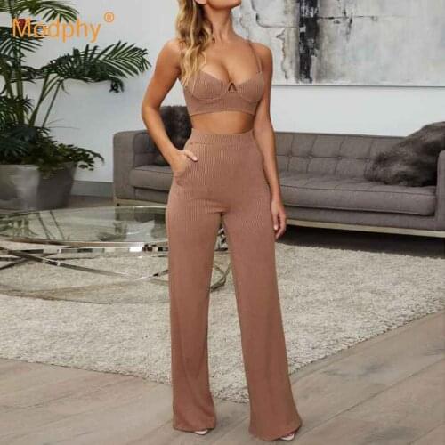 2020 Autumn Fashion New Women Set Sexy Top & Wide Leg Pants 2 Two-piece Set Club Party Pants Suit Female