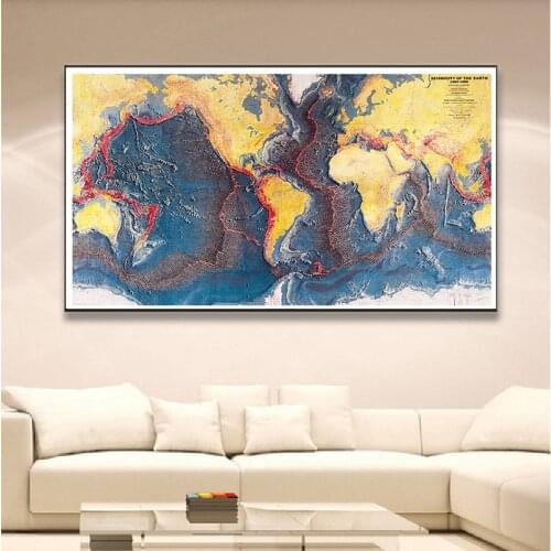 150x225cm Non-woven Map Seismicity Of The Earth World Ocean Floor Panorama Of 1960-1980 For Research In Geology And