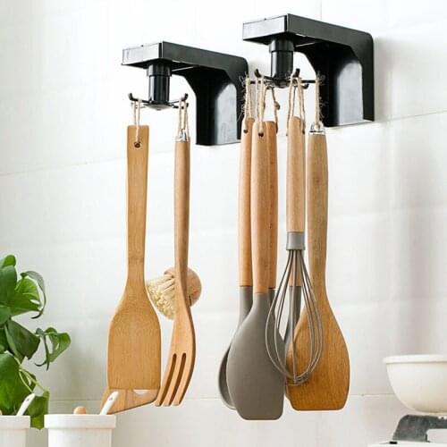 Kitchenware Storage Rack Free Punching Finishing Rack Retractable Kitchen Wall Rack Spatula Spoon Hooks Rotating Storage Holder