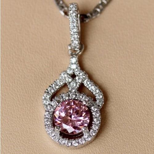 Fleure Esme Luxury Wedding Jewelry & Accessories christmas pendants for women best sell Pink Cubic Zirconia Rhodium Plated R3204