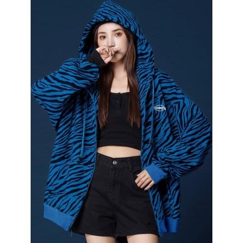 Zebra Leopard Print Jackets Woman 2020 Hoodies Women Sweat Oversize Femme Vintage Casual Zipper Sweatshirt For Women AA5546