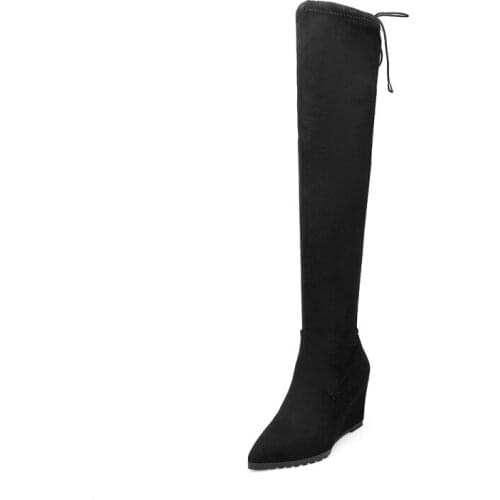 Big Size 9 10 11-13 thigh high boots knee high boots over the knee boots women ladies boots Tie back with wedge sleeve