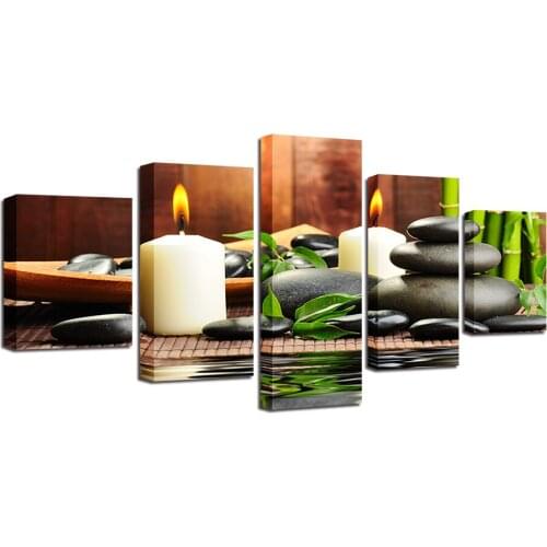 Modern Canvas Paintings 5 Pieces Bamboo Candles Stones Pictures For Living Room Home Decor Wall Art HD Prints Posters Framework