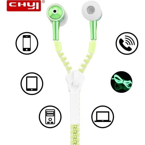 CHYI Zipper Luminous Light Headset 3.5mmJack In Ear Headphones Ear Phones with Mic Handfree MP3 Earphone for Mobile Phone