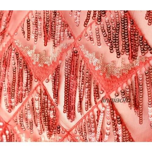 Sequined fringed fabric mesh embroidery wedding costume diy fabric