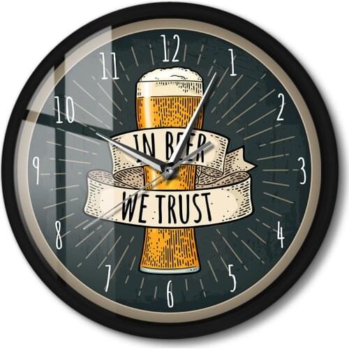 In Beer We Trust Bar Artwork Smart Voice Control Wall Clock With LED Light Kitchen Alcohol Decor Metal Frame Round Clock Watch