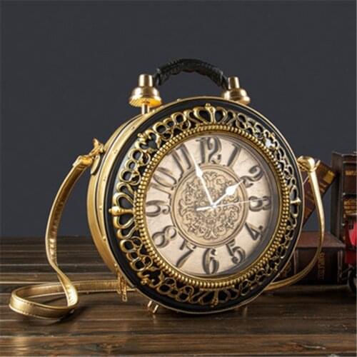 Vintage Creative Clock Shape Handbags for Women Shoulder Bags Walkable Clock Crossbody Bag Luxury Designer Handbag Ladies Purses
