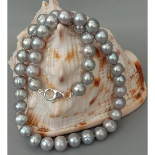 YYGEM natural 10-11mm Cultured Silver Gray Potato freshwater Pearl choker Necklace 17" 925 Silver Clasp
