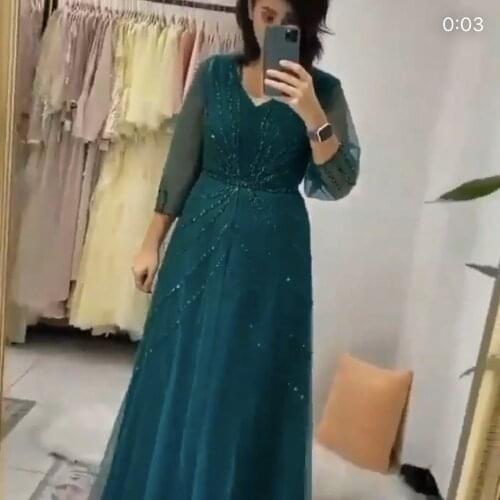 Green prom dresses 2020 sheer crew neckline v neck long sleeve beading sequins long sleeve a line tulle long evening dresses