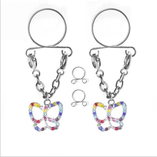 2PCS Cute Animal Butterfly Non pierced Clip Nipple Rings Women Fake Nipple Rings Dangle Adjustable Sexy Body piercing Jewelry