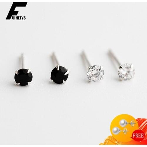 Bali Jelry 925 Sterling Silver Earring Jewelry for Women Round Obsidian Zircon Gemstone Stud Earring Ornament Wedding Engagement