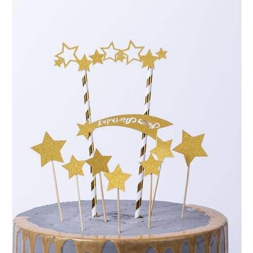 1set/lot Five-Pointed Star Theme Baby Shower Happy Birthday Party Supplies Cake Picks Decoration DIY Cupcake Toppers Kids Favors