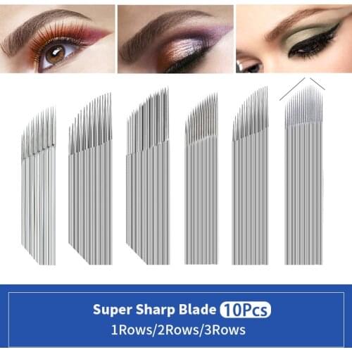 10Pcs 14/15/16/17/18Pin Fog Micaoblding Needle Permanent Eyebrow Makeup Needle Blades For Microblading Pen Manual Embroidery