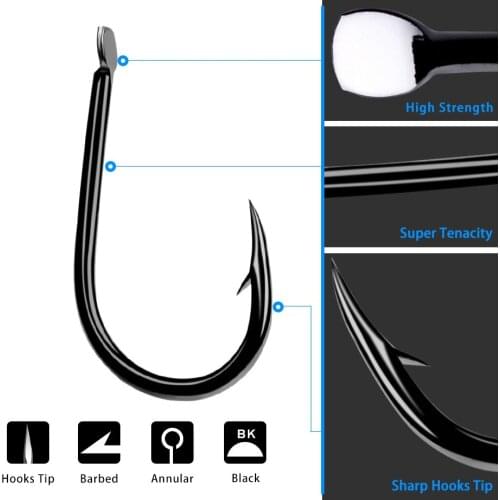 200 Pcs Fishhook 1#-15# single hook High Qulity Fishing Hook black color Single Big Hook Treble Hooks Fshing Tackle Accessories