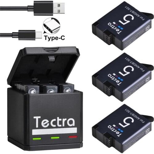 3Pcs AHDBT-501 Battery for GoPro Hero 8 7 6 5 USB Triple Charger+Type C Port for GoPro 2018 Hero7 Hero 6 Hero 5 Action Cameras