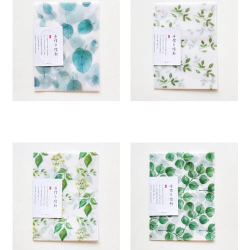 3PCS/ Set Plant Printing Sulfuric Acid Paper Envelope with 4 Seal Stickers, Translucent Frosting, 150x100mm for Invitations