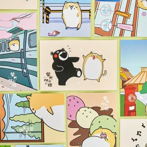 30 Pcs/Set Akitas Holiday Travel Paper Postcard DIY Cartoon Greeting Cards Message Card New Year Gift