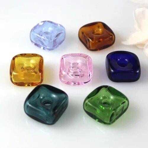 50pcs Cute Murano Glass Perfume ssential Oil Square with Diffuser Hole Essential Oil Aromatherapy Bottle glass Pendant Gifts
