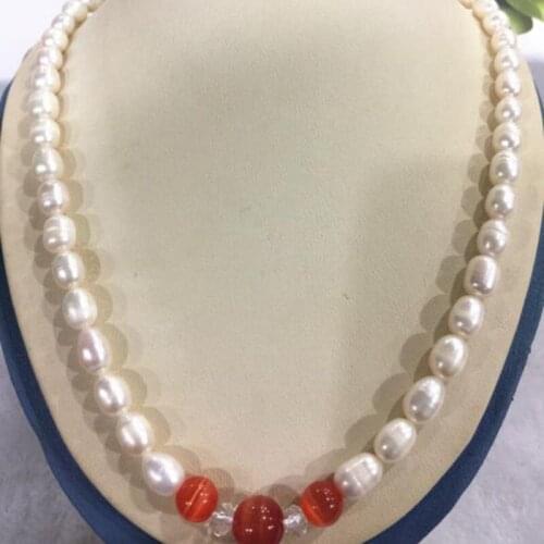 7-8mm akoya freshwater pearl & red opal necklace