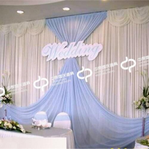White and light blue wedding stage backdrops decoration romantic wedding curtain with swag Banquet decoration