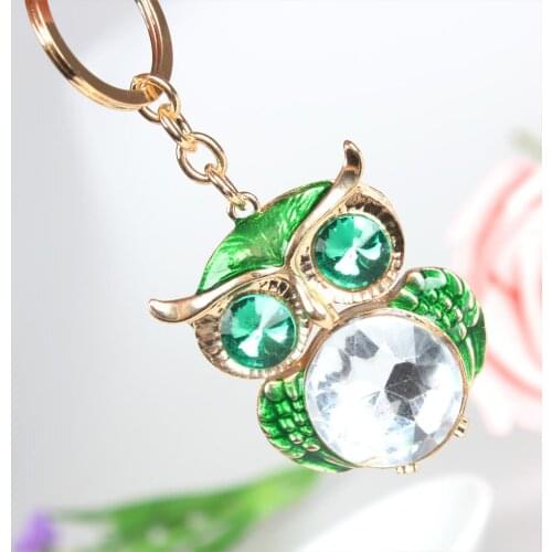 Lovely Owl Green Crystal Charm Purse Handbag Car Key Keyring Keychain Party Wedding Birthday Gift