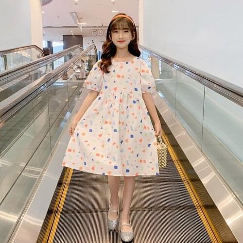 2021 Kids Dresses for Girl Summer Floral Print Girls Dress Elegant Princess Dress 4 6 8 10 12 14 Years Childrens Clothes