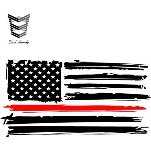 EARLFAMILY 13cm x 7.8cm Thin Red Line Sticker Tattered American Flag USA Vinyl Decal FIREFIGHTER Auto Bumper Sticker
