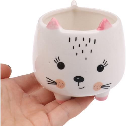 Succulent Plant Pot with Hole Cute Animal Flower Planter Flowerpot Lovely Little Cat Home Garden Decor Bonsai Pots Birthday Gift