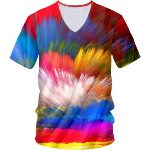 IFPD EU Size New Fashion V Neck T-shirt 3d Printed Colorful Splash Paint Tie Dye Tshirt Unisex Man/womans Short Sleeve Tees Tops