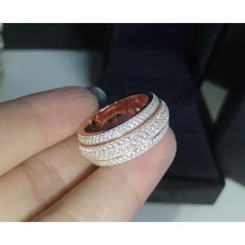 925 Sterling Silver fashion crystal Circle Rotate Rings elegant Three rows of drill rose gold silver Ring famous wedding jewelry