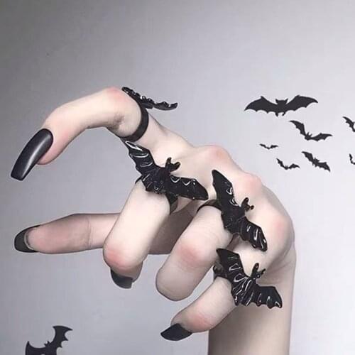 Cute Halloween Ring Black Bat Opening Adjustable Gothic Ring Band Unisex Jewelry Gift