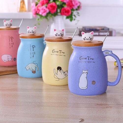Homies cat cup With Lid Cup Kitten Milk Coffee Ceramic Mug Children Cup Cartoon Ceramic Mug Sesame Cat Heat-resistant Cup Coffee