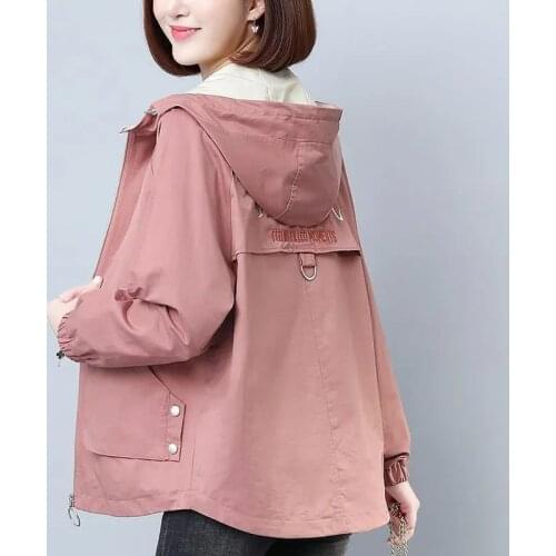 Short Jacket Women 2021 Spring Autumn New Hooded Windbreaker Female Wild Embroidery Coat Outwear Women Lining Pocket Jacket Tops