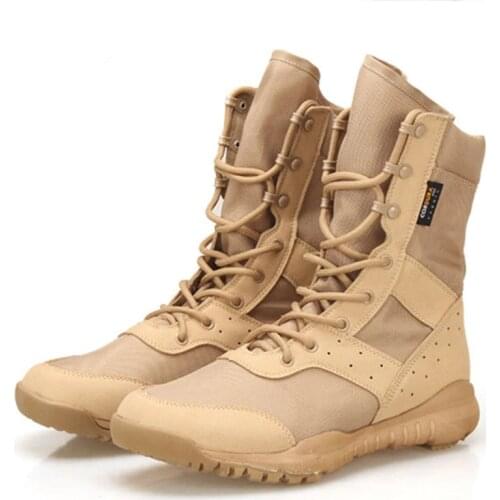 Summer Men Outdoor Sports Camping Hunting High Tube Thin Shoes Breathable Mesh Light Weight Desert Tactical Training Army Boots