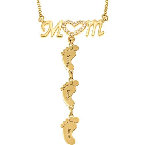 3UMeter 2020 New Mothers Day Necklace Personalization Custom Name Mom Necklace Baby Feet Copper Birthday Custom Necklace Gift