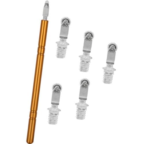 Microblading Eyebrow Tattoo Practice Manual Tattoo Pen+Roller Pin Golden 02