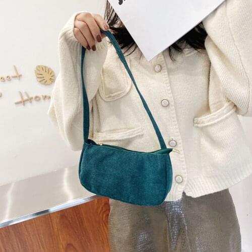 Fashion Autumn Winter Corduroy Womens Handbag Casual Solid Color Shoulder Underarm Bags Portable Female Street Travel Purses