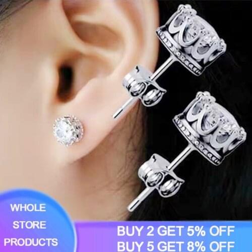 With Certificate Unisex Fashion Jewelry 8MM Round 2 Carat Zirconia Diamond Silver Stud Earrings for Lover Women Men Gift Jewelry