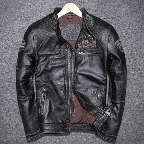 Geniune Leather Jacket for Men Pure Cow Leather Vintage Jacket Spring Autumn Plus Size Jaqueta De Coruo 5680-1 MF124