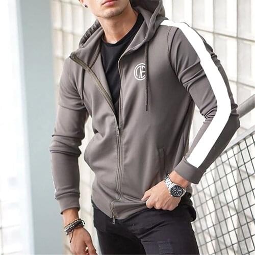 New Sweater Coat Mens Fitness Long Sleeve Hooded Zipper Cardigan Sports Top