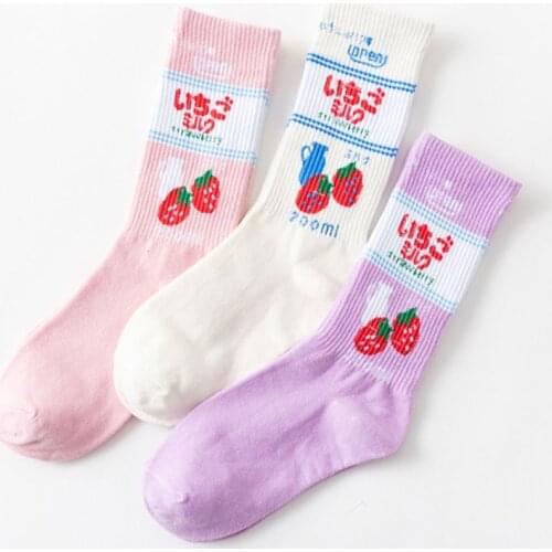 New Japanese Kawaii Sweet Womens Socks Funny Cute Cream Candy Color Milk Strawberry Long Socks For Girl Christmas Gift