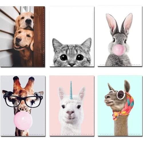 New Cartoon Animal Pattern Passport Cover Women Lovely Dog Cat Giraffe Alpaca PU Leather Passport Wallet Bank Credit Card Holder