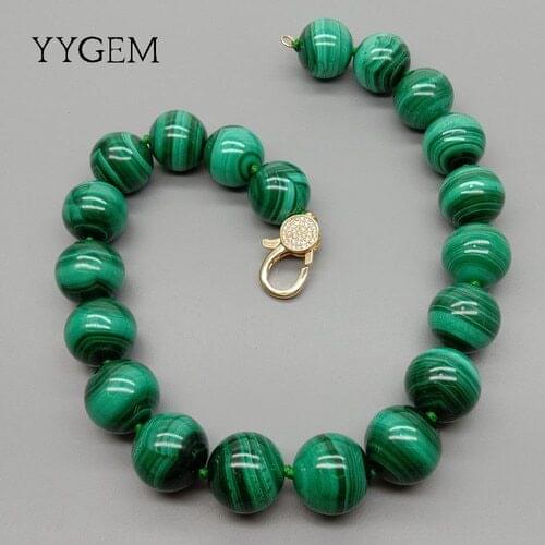 YYGEM Natural AAA Grade 20mm Green Malachite Round Smooth Gemstone Necklace 46Cm