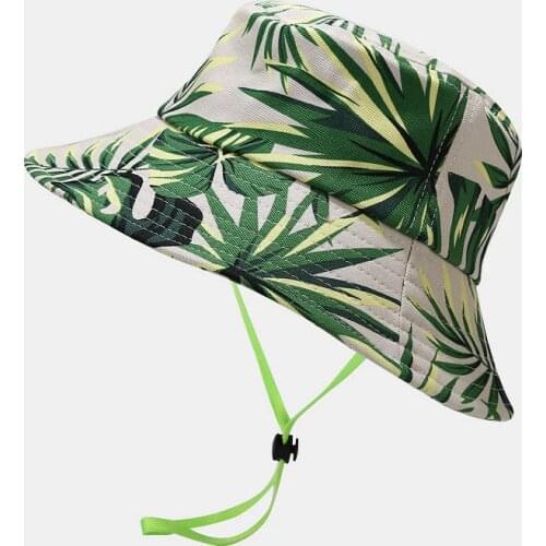 Cotton Green Plant Print Bucket Hat Fisherman Hat Outdoor Travel Hat Sun Cap Hats for Men and Women 358