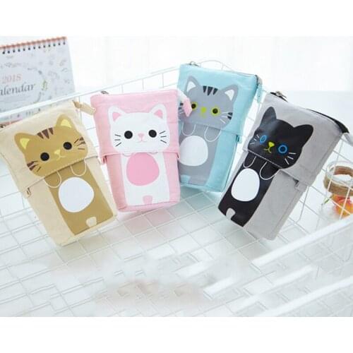 Pen Pencil Bag Case Cartoon Cute High Quality Cat Pencil Bags Canvas Fold Standing Holder Stationery Organizer Kids Gift