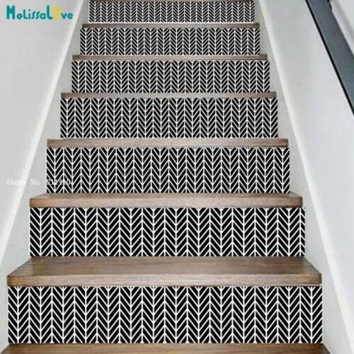 Simple Bar Monochrome Stairs Stickers Vinyl Art Design Home Murals Decor Set of 6 Fireplace Decals Removable YT6246