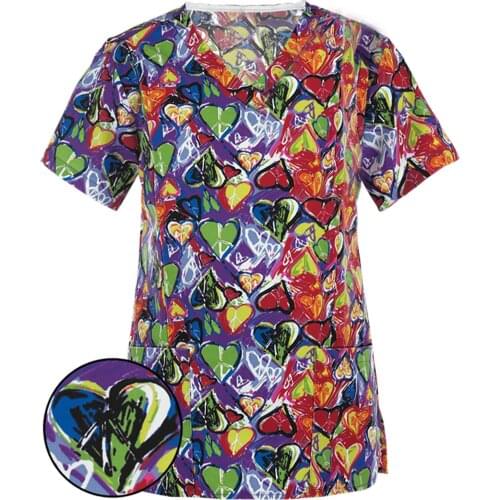 Working Nurse Uniform Tops Multicolor Print Sleeve V Neck Nursing Blouse for Women Uniforme Enfermera Mujer Mukoti Yunifomu