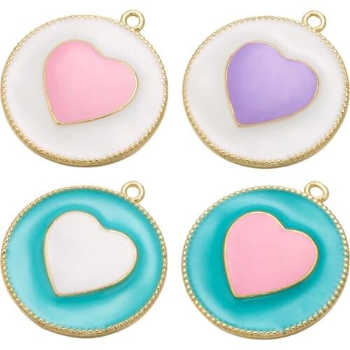 Colorful enamel heart charms elegant round penddant beads gold designer diy accessories for jewelry making ornament decoration