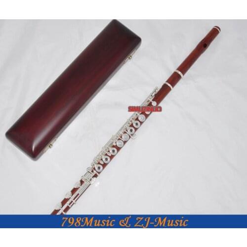 Rose Wood Flute-B foot-Open Hole-Split-E-Inline-G-Silver Plated WITH wood case